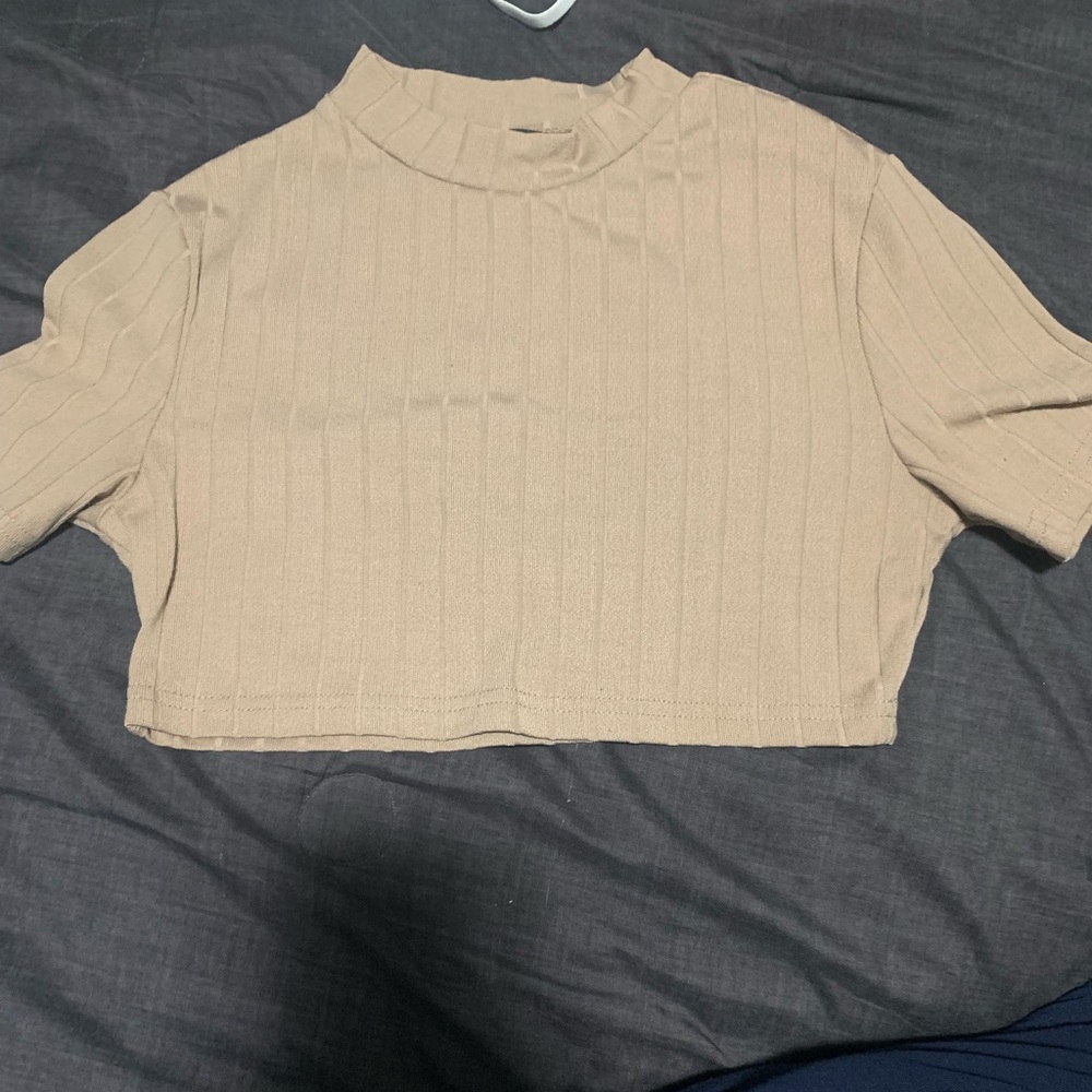 Nudish beige fitted crop top